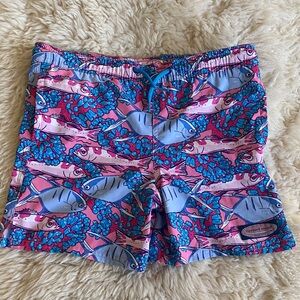 Vineyard Vines Blue and Pink Fish Print Swim trunks